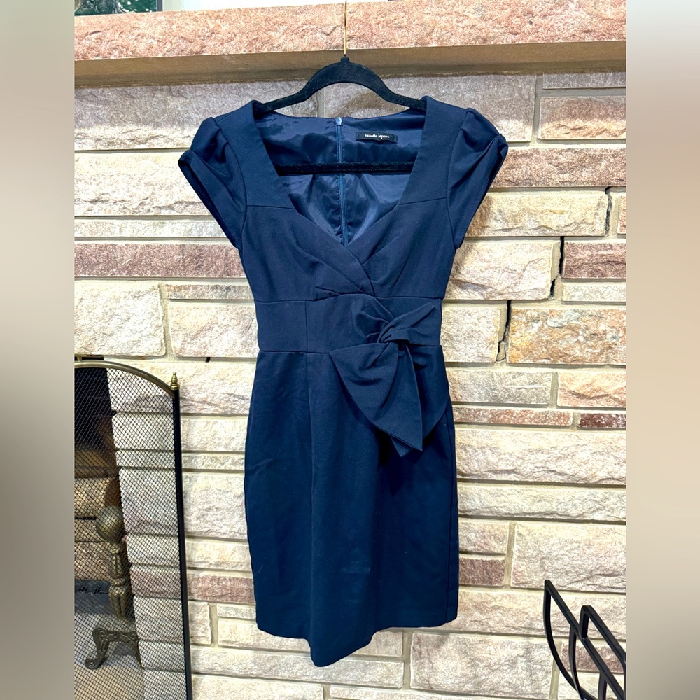 Nanette Lepore Bow Twist Side Sash Navy Dress- size 0